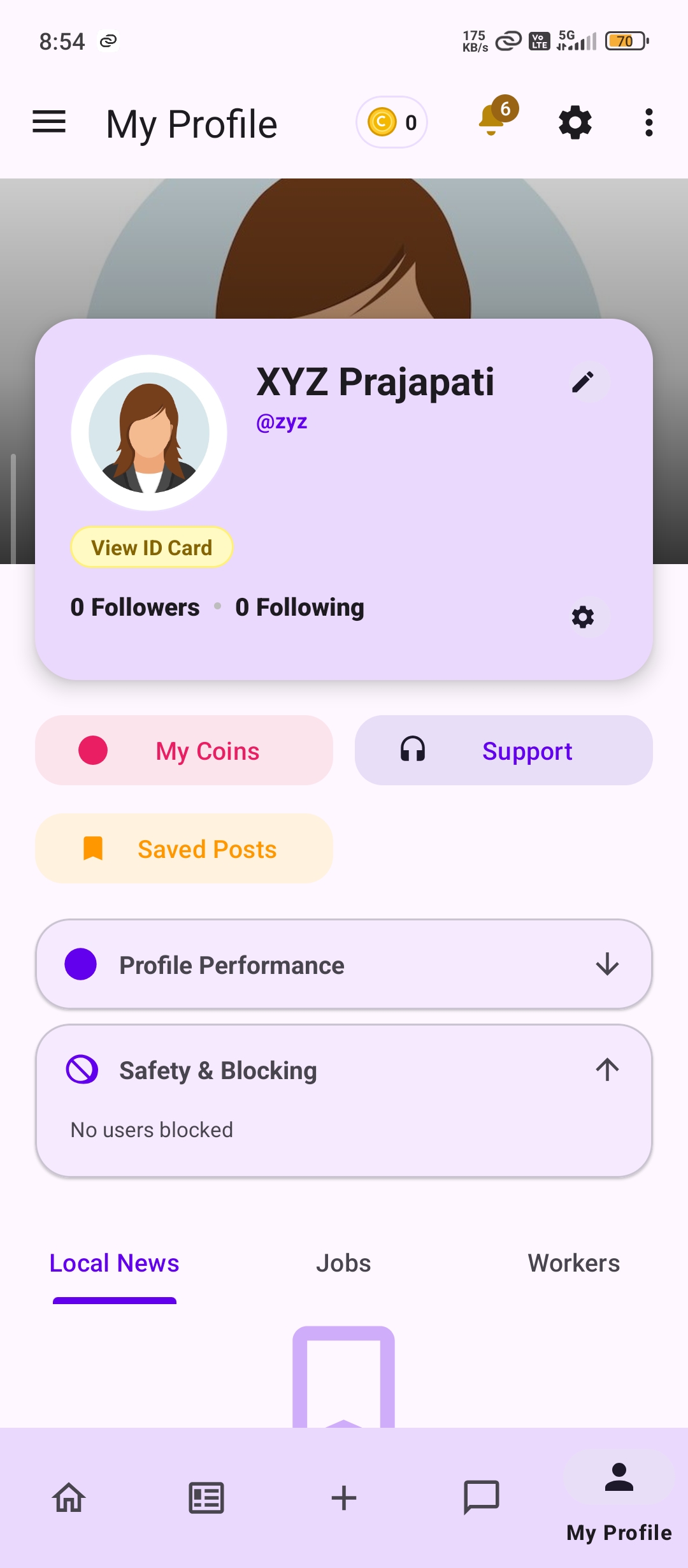 LocalWork Account Screen
