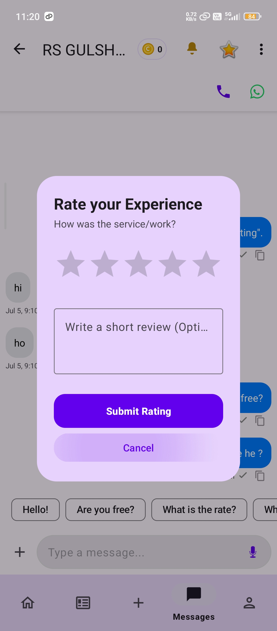 LocalWork Chat Rating Screen
