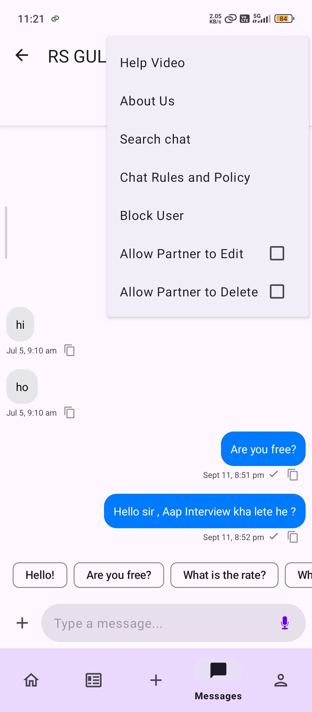 LocalWork Chat Menu Options