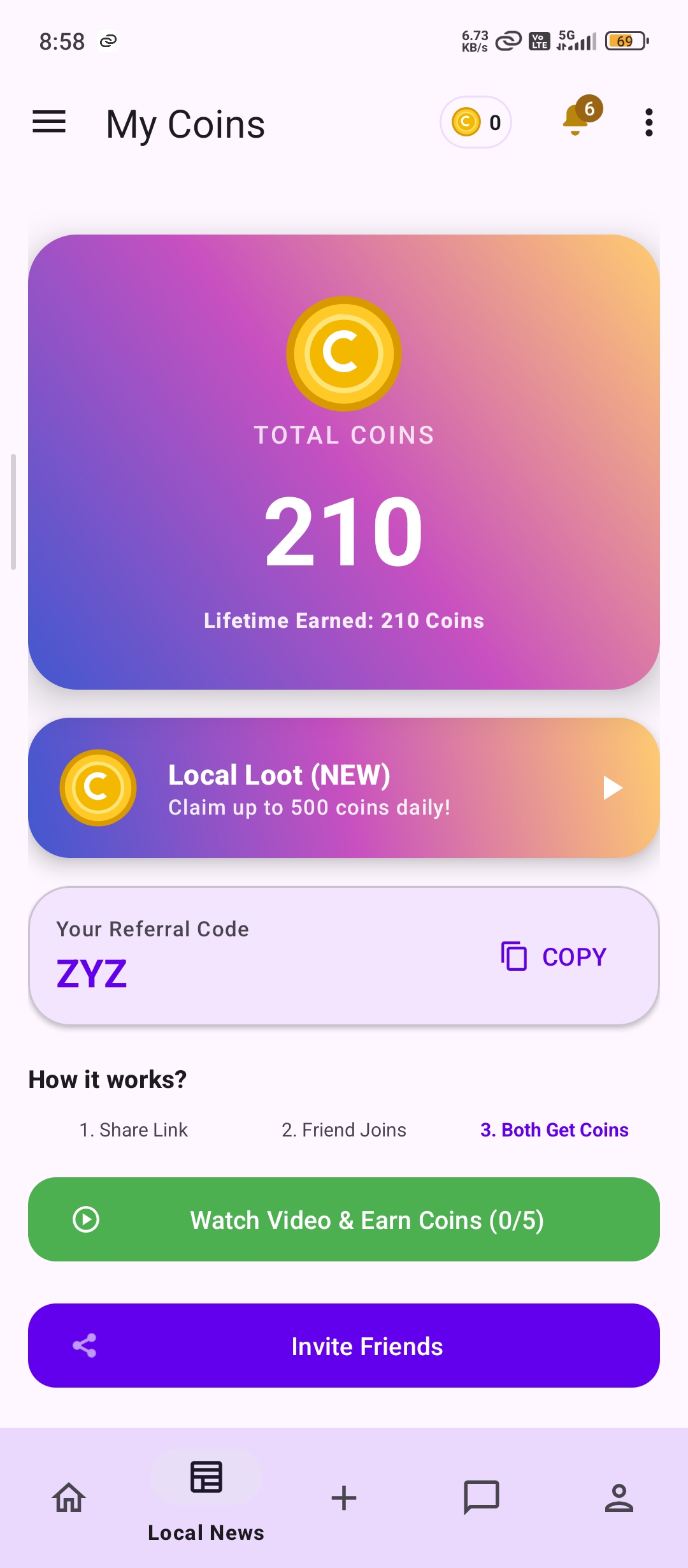 LocalWork Coin Balance Screen