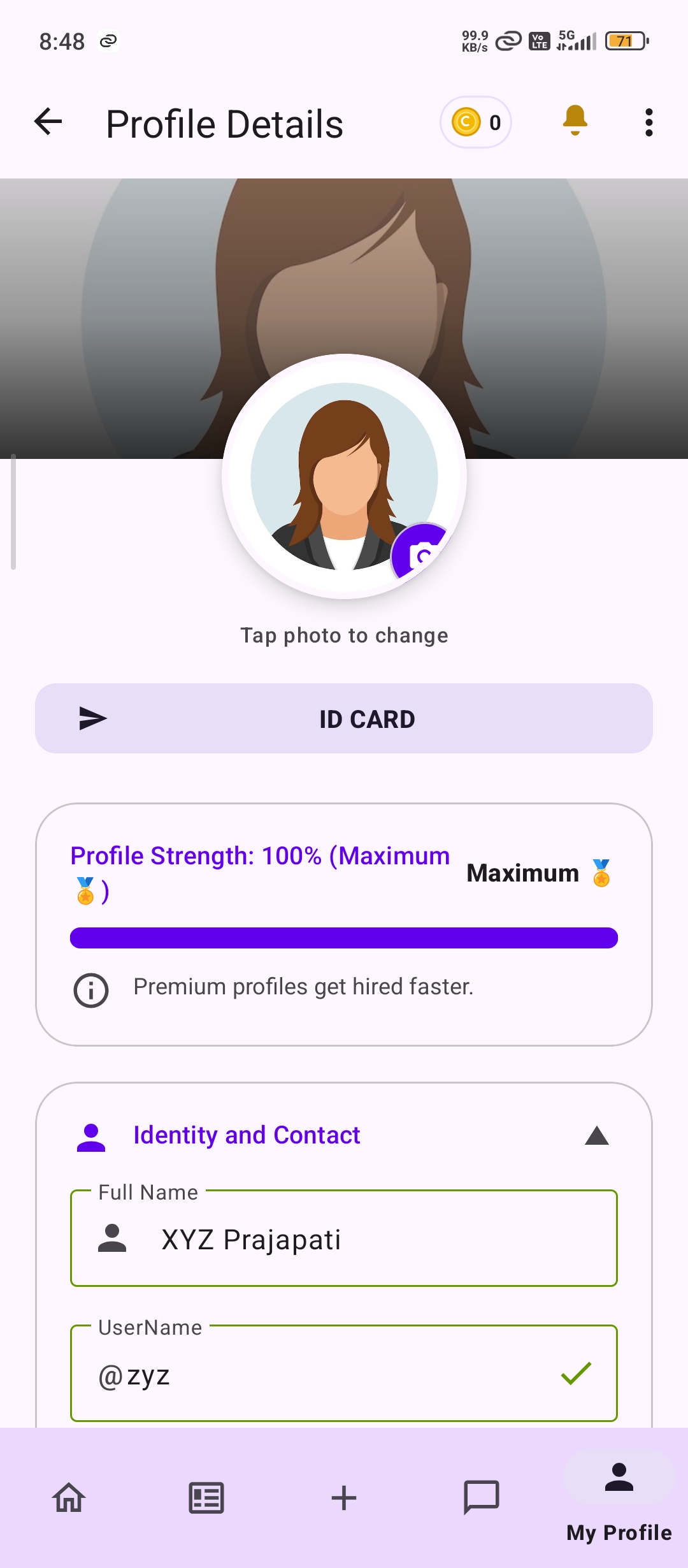 LocalWork Profile Edit Screen