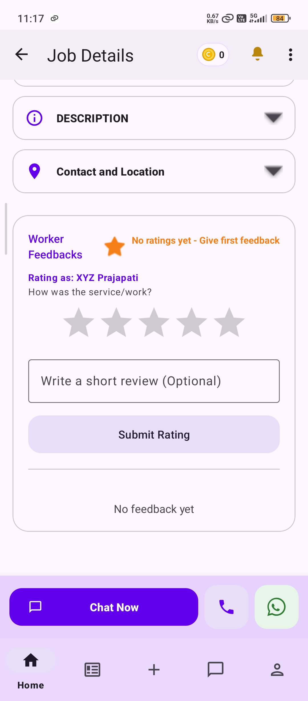 LocalWork Job Rating Screen