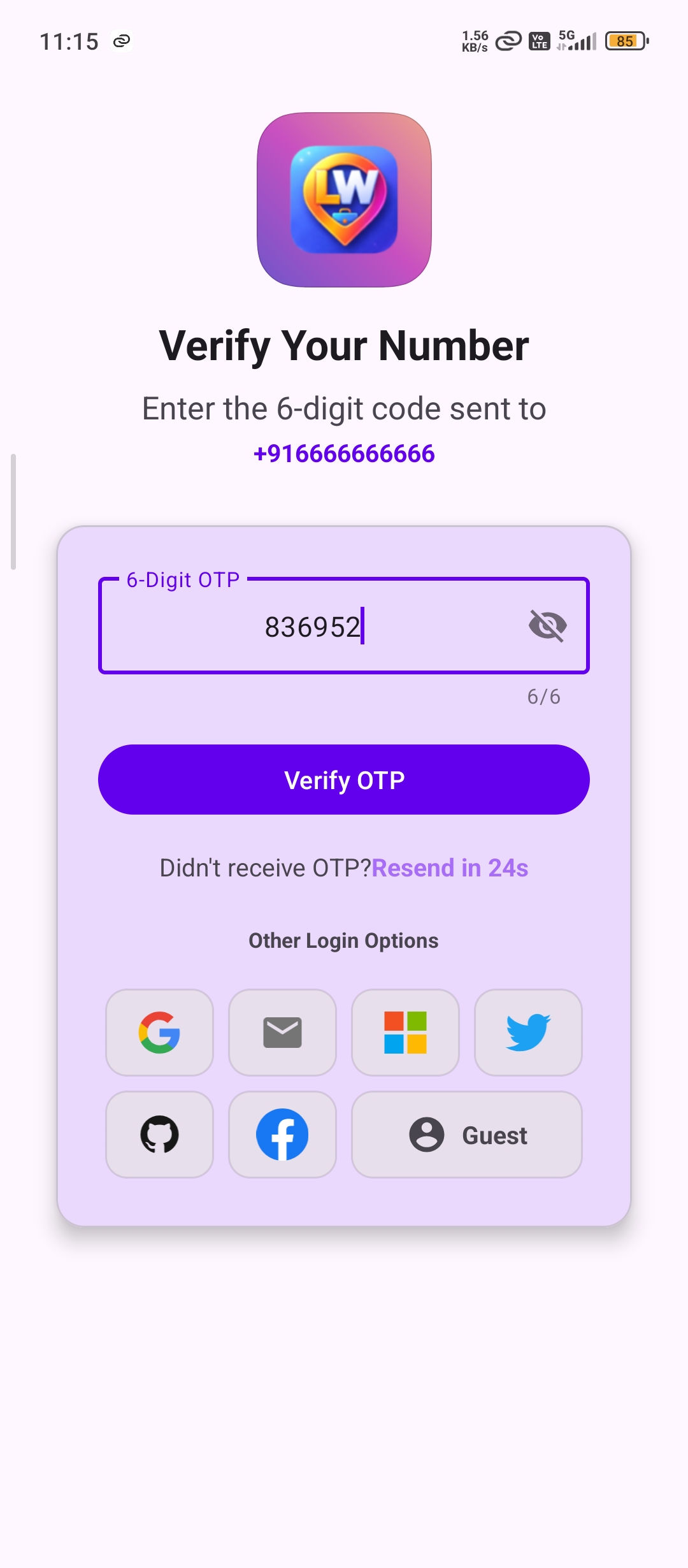 LocalWork OTP Screen