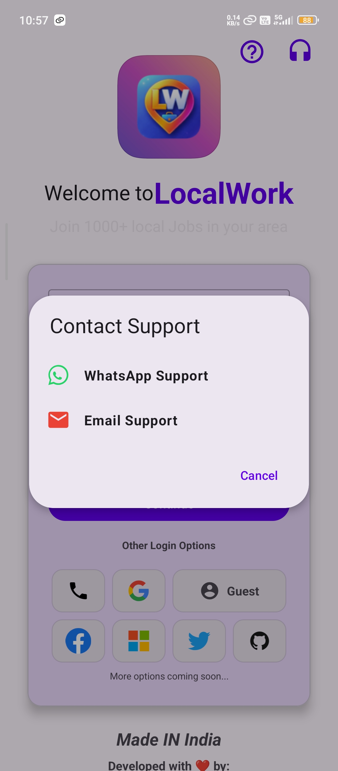 LocalWork Login Help Option