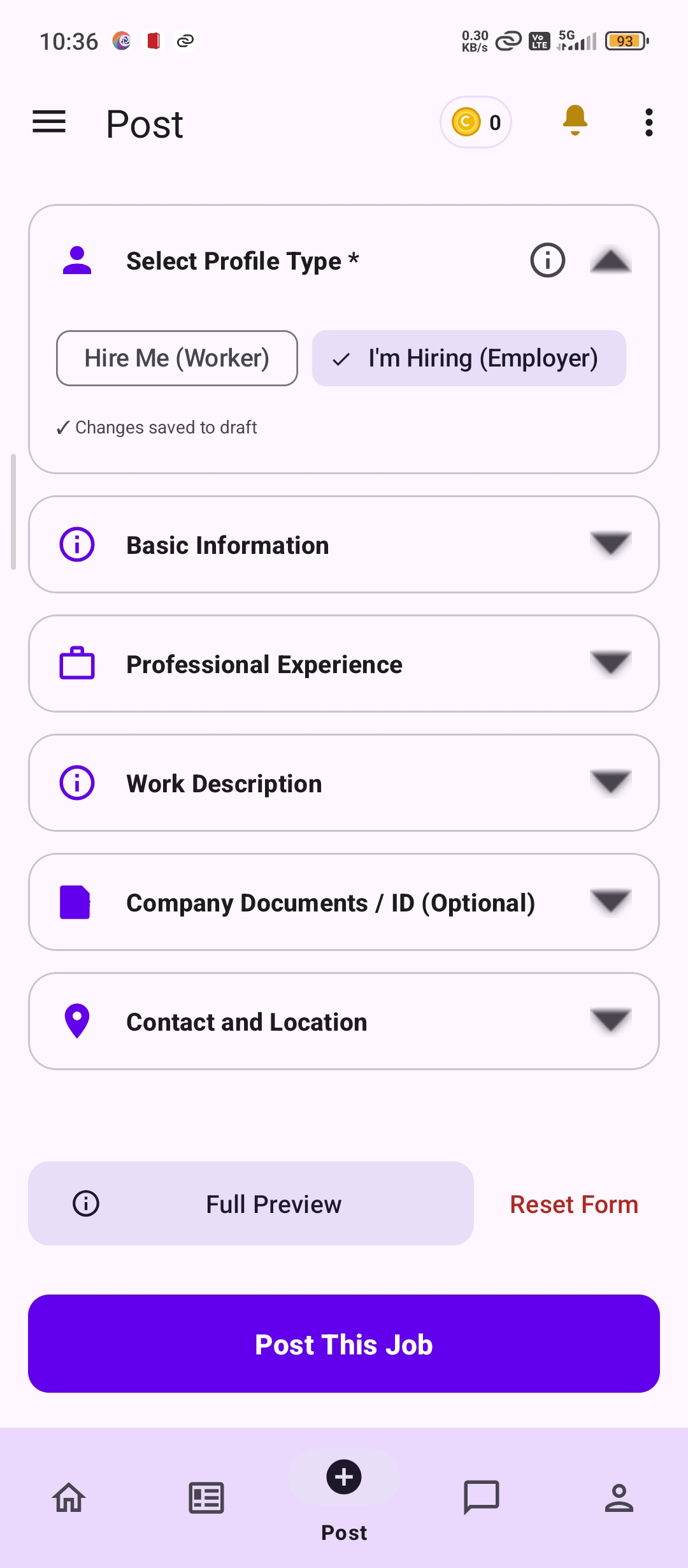 LocalWork Post Job Screen