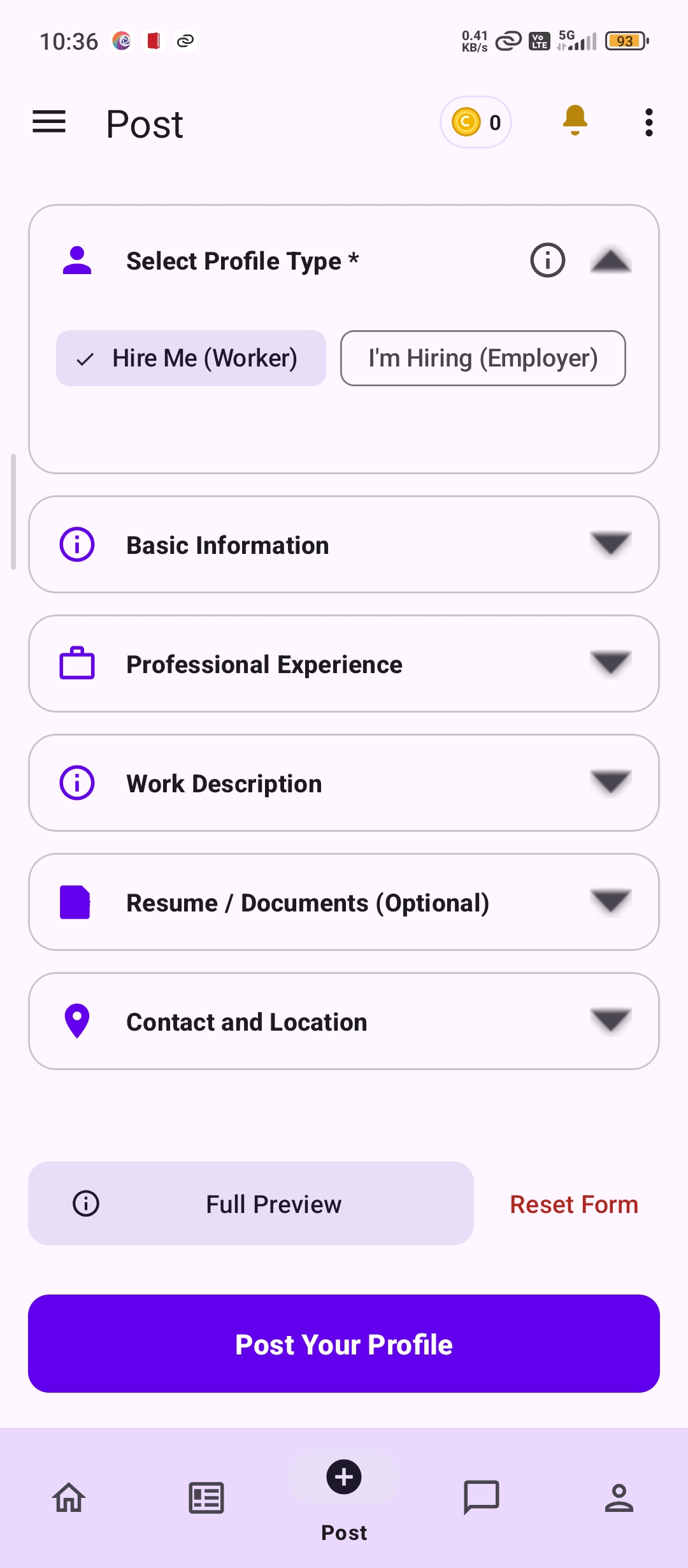 LocalWork Post Worker Profile Screen