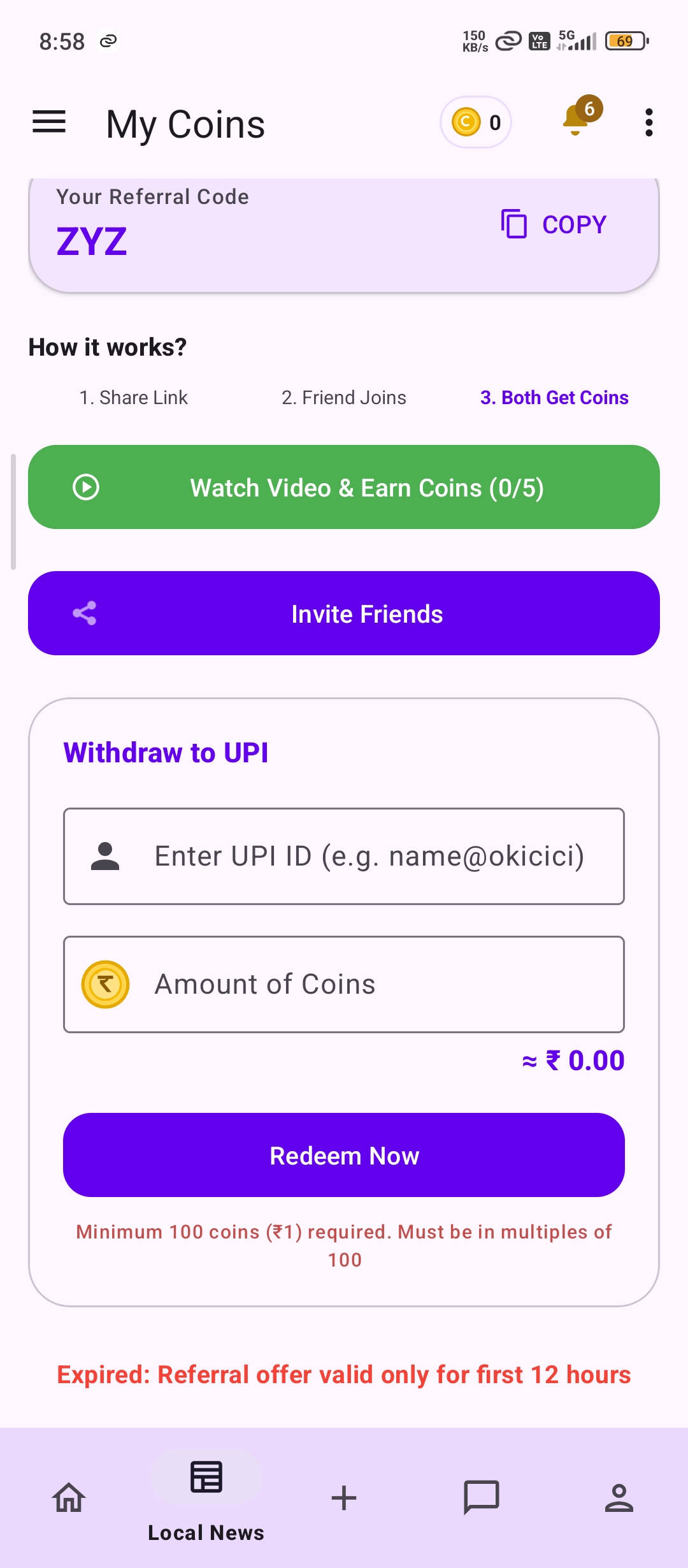 LocalWork Redeem Coin Screen