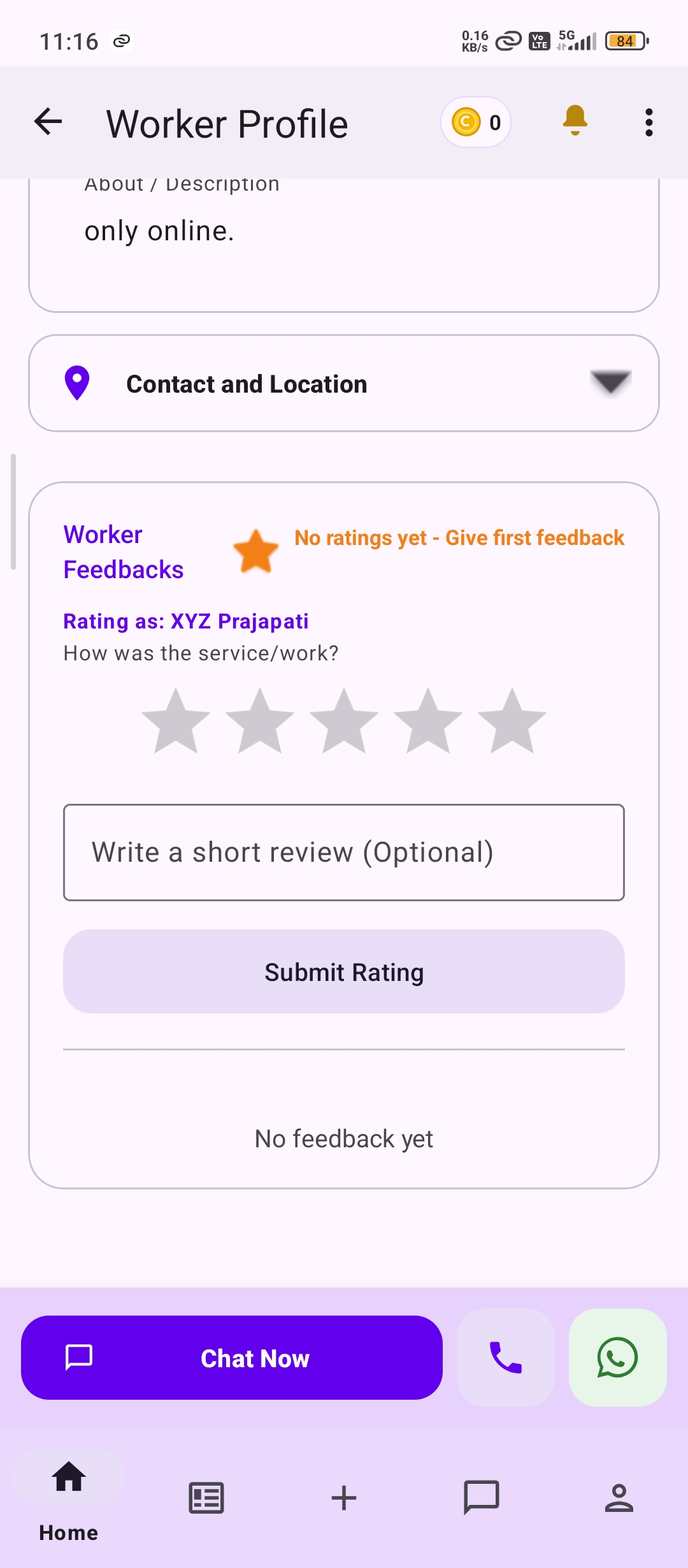 LocalWork Worker Rating Screen